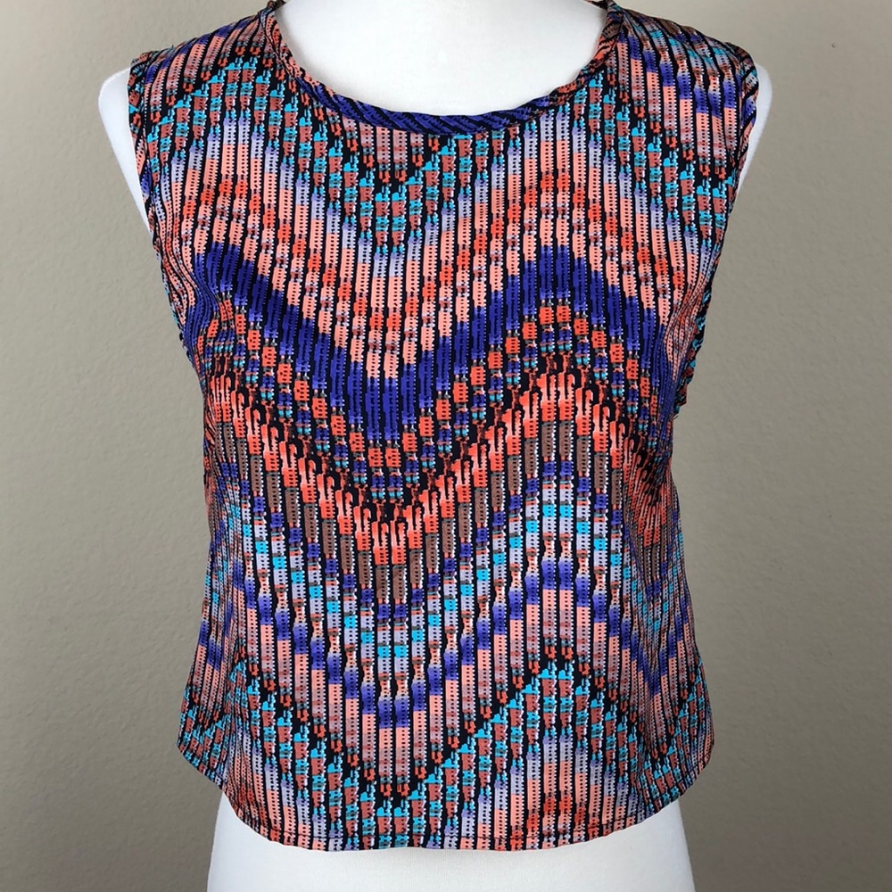 Beautiful Multicolored Crop Top w/Back Cut Out and Zipper - Size Small